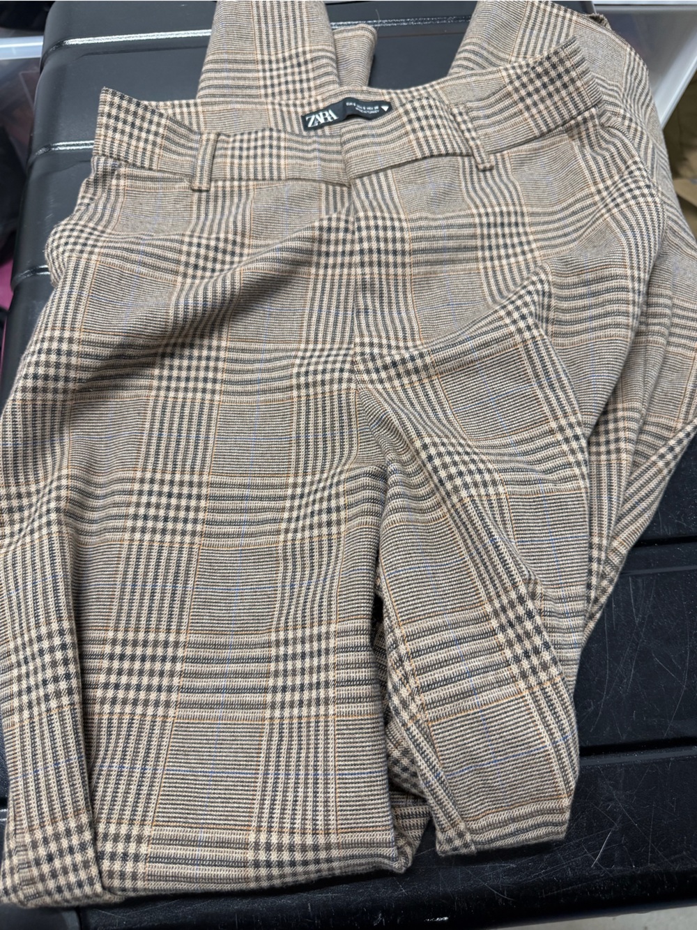 Zara Tan and Black Glen Plaid Trousers